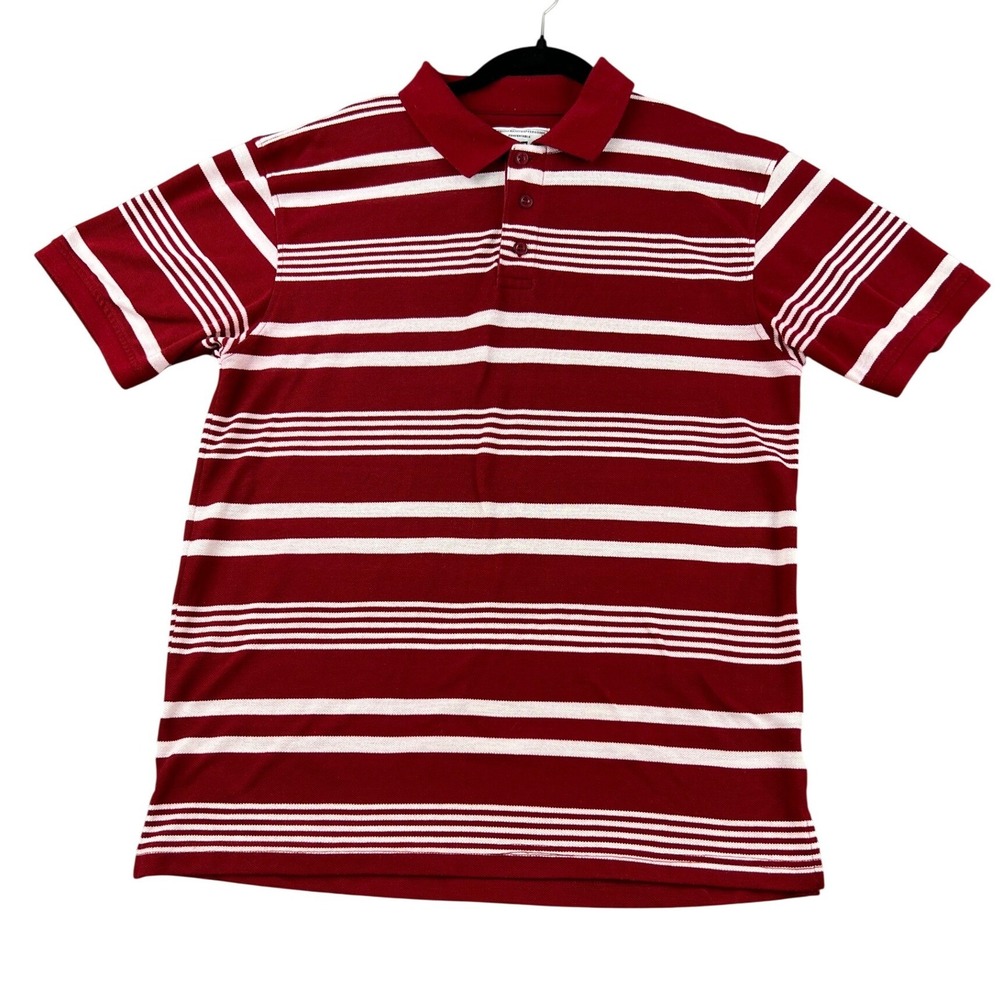 Marx & Dutch Mens Striped Polo Shirt Burgundy White Short Sleeve Size L 3122
